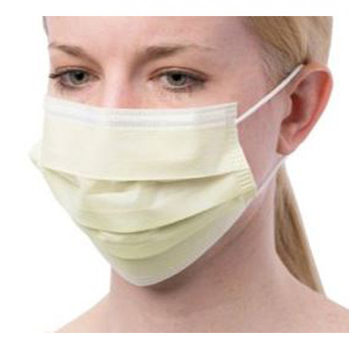 MASKS PROCEDURE NON-SURGICAL PLEATED W/EARLOOPS LEVEL 1 YELLOW TISSUE LINED MADE MEXICO (50/BX 10BX/CS) [150-AT70021]