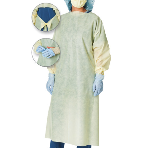 GOWNS DISP ISOLATION OVERHEAD OPEN BACK/TIE AAMI2 FLUID RESISTANT SMMS UNIVERSAL YELLOW (10/BG 10BG/CS 100/CS) [500-RGGN-100-L2]