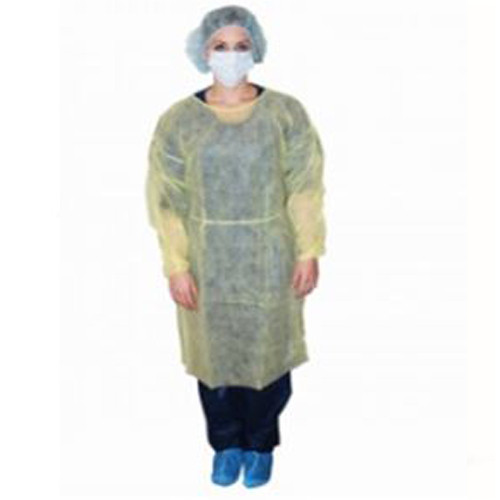 GOWNS DISP ISOLATION ELASTIC CUFF/TIE FLUID RESISTANT SMMS 35INL X 50INW LG UNIVERSAL YELLOW (10/BG 5BG/CS) [060-301]