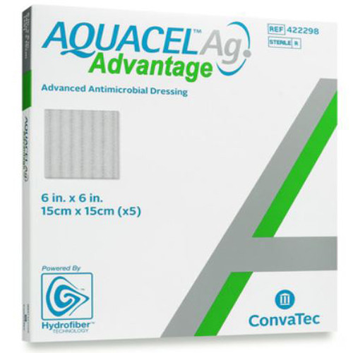 DRESSINGS HYDROFIBER ANTIMICROBIAL W/SILVER NON-ADH LF ST 6IN X 6IN AQUACEL AG ADVANTAGE (5/BX 20BX/CS) [CVT4222-98-EA]
