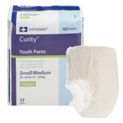 BRIEFS PULL UPS YOUTH MOD-HVY ABS DISP LF 8-65LBS SM/MD WHITE CURITY (17PK 4PK/CS) [150-70073A]