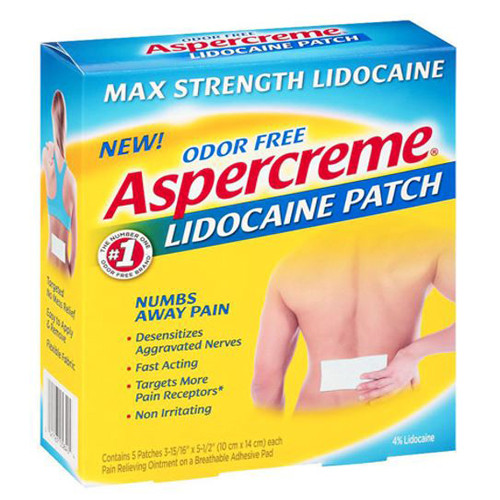 PATCH ANALGESICS PAIN RELIEF 3.94IN X 5.5IN ASPERCREME W/LIDOCAINE ODOR FREE (5/BX) [PH584AS]