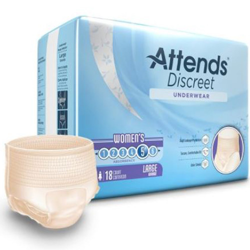 BRIEFS PULL UPS ADULT FEMALE HVY ABS DISP LF 44-58IN LG ATTENDS DISCREET MADE USA (18/PK 4PK/CS) [338-ADUF30]