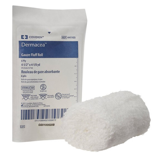 BANDAGES GAUZE ROLLS LF ST 6PLY 4.5IN X 4.1YD FLUFF DERMACEA (60RLS/CS) [150-441103]