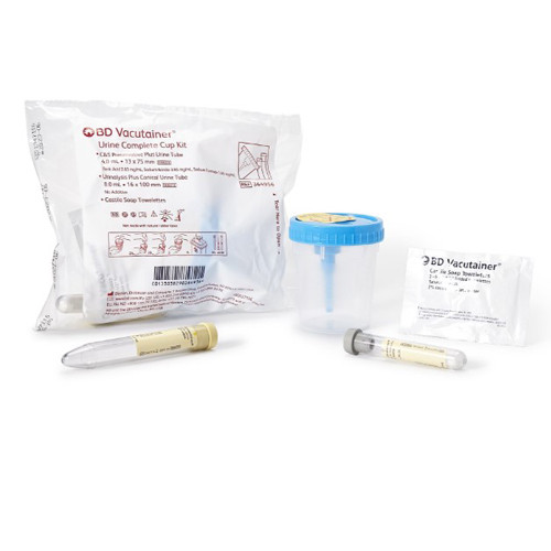 KITS URINE TESTING W/8ML DRAW PRESERVATIVE PLUS CONICAL BOTTOM TUBE & 4ML DRAW TUBE TOWLETTE AND CUP (50/CS) [BD364956]