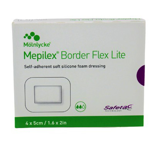 DRESSINGS FOAM SILICONE SELF-ADH BORDER WTRPRF LF ST THIN 1.6IN X 2IN MEPILEX BORDER FLEX LITE (10/BX 7BX/CS) [MOL581011]