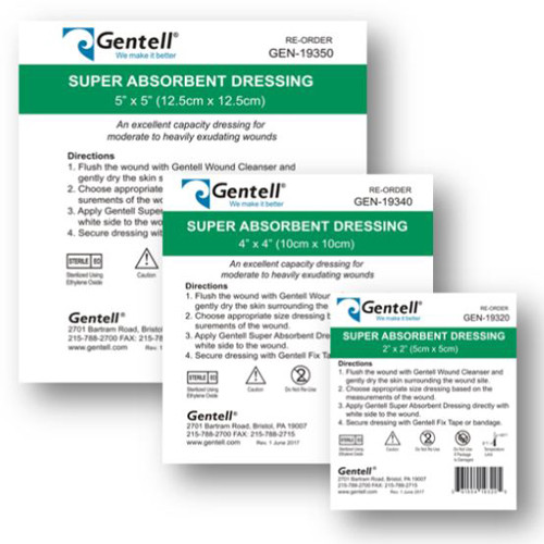 DRESSINGS FOAM SUPER ABSORBANT 4IN X 4IN GENTELL (50/CS) [GEN19340]