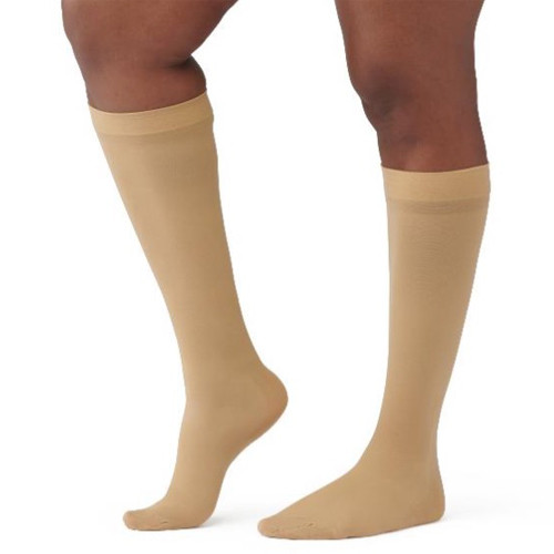 STOCKINGS COMPRESSION KNEE HIGH CLOSED TOE 8-15MMHG SIZE A TAN CURAD (EA) [122-1712ATH]