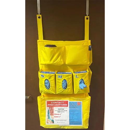 ISOLATION OVER DOOR CADDY 2 POCKETS 3 GLOVE BOXES W/LABELS LARGE GOWN POCKET FLAME RETARDANT NYLON 18IN X 38IN (EA) [956-CLY01]