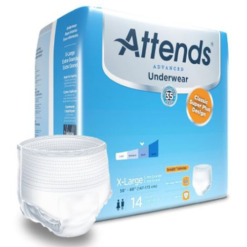 BRIEFS PULL UPS ADULT SUPER ABS DISP LF 58-68IN XL W/LEAKAGE BARRIER WHITE ATTENDS SUPER PLUS UNDERWEAR MADE USA (14/PK 4PK/CS) [338-APP0740]