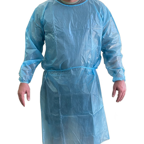 GOWNS DISP ISOLATION ELASTIC CUFF/TIE AAMI1 FLUID RESISTANT IMPERVIOUS POLY-COATED 47INL X 54INW UNIVERSAL BLUE (75/CS) [500-IMGN-L1]