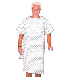 GOWNS REUSE RESIDENT POLY COTTON ANGLE BACK 62IN 4.1OZ TWILL W/TIES WH W/ BLUE PATTERN PREMIUM (4DZ/CS) [600-PTGOWN-TW]