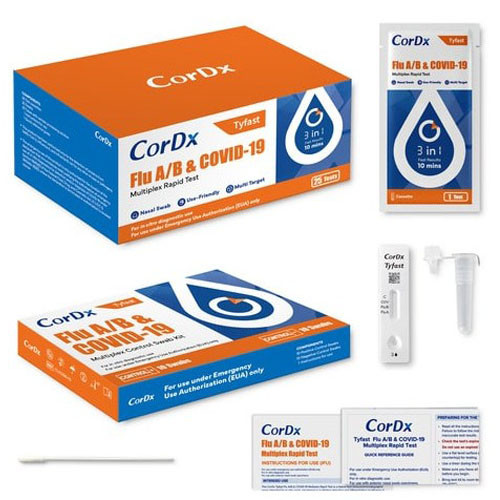 *USE - 500-WF-CVFOTC-2PK* TEST SYSTEM KIT RAPID COVID SARS-COV-2 ANTIGEN FLU A-B CORDX (25/BX 20BX/CS) [500-CORDX]