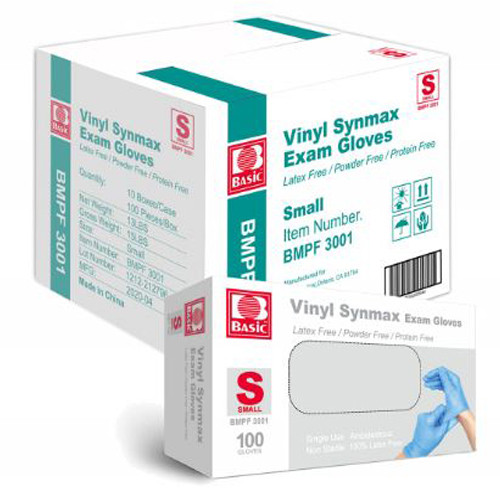 GLOVES EXAM SYNTH STRETCH VINYL PF DISP LF NS 240MM SM (100/BX 10BX/CS) [600-SS11-BX]