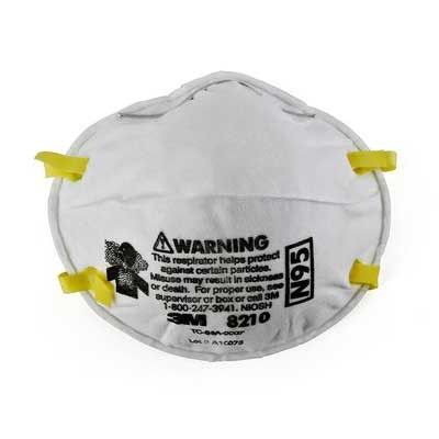 MASKS N95 DUST PARTICULATE RESPIRATOR NIOSH CERTIFIED CUP STYLE WELDED ELASTIC STRAP METAL ADJ NOSE CLIP 5IN W X 4.75IN H WHITE 3M MADE USA (20/BX 8BX/CS) [3M8210]