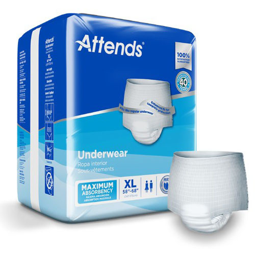 BRIEFS PULL UPS ADULT FEMALE HVY ABS DISP LF 48-64IN XL ATTENDS DISCREET MADE USA (14/PK 4PK/CS) [338-APUF40]