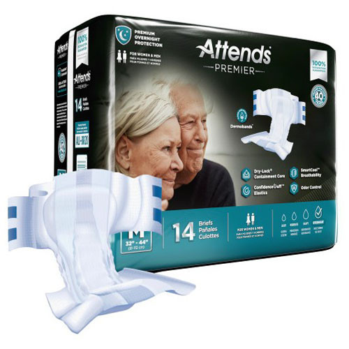 BRIEFS DIAPERS ADULT HVY ABS DISP LF 32-44IN MD WHITE ATTENDS PREMIER BRIEFS (14/PK 4PK/CS) [338-ALI-BR20]