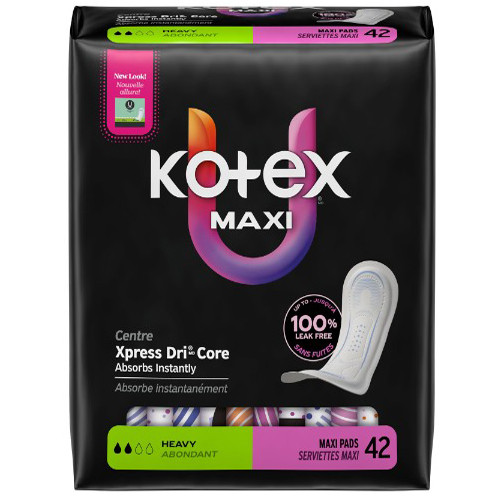 PADS SANITARY FEMININE HYGIENE MAXI HVY DISP KOTEX (42/PK 3PK/CS) [KC58227]