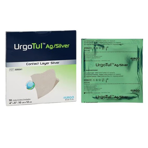 DRESSSING CONTACT ALGINATE W/SILVER NON-ADH LATEX ST 4IN X 5IN URGOTUL (10/BX) [840-509341]
