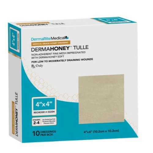 DRESSINGS IMPREGNATED HONEY GAUZE NON-ADH LF ST 4IN X 4IN (10/BX) [600-22204]