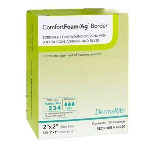 DRESSINGS FOAM SILICONE SELF-ADH BORDER W/SILVER LF ST 2IN X 2IN AG (10/BX) [600-48220]