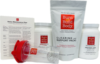 Detox Maintenance Plan. Two Protein Lean, One Clearing and Support Packs, B&BB Shaker and Plan Guide.