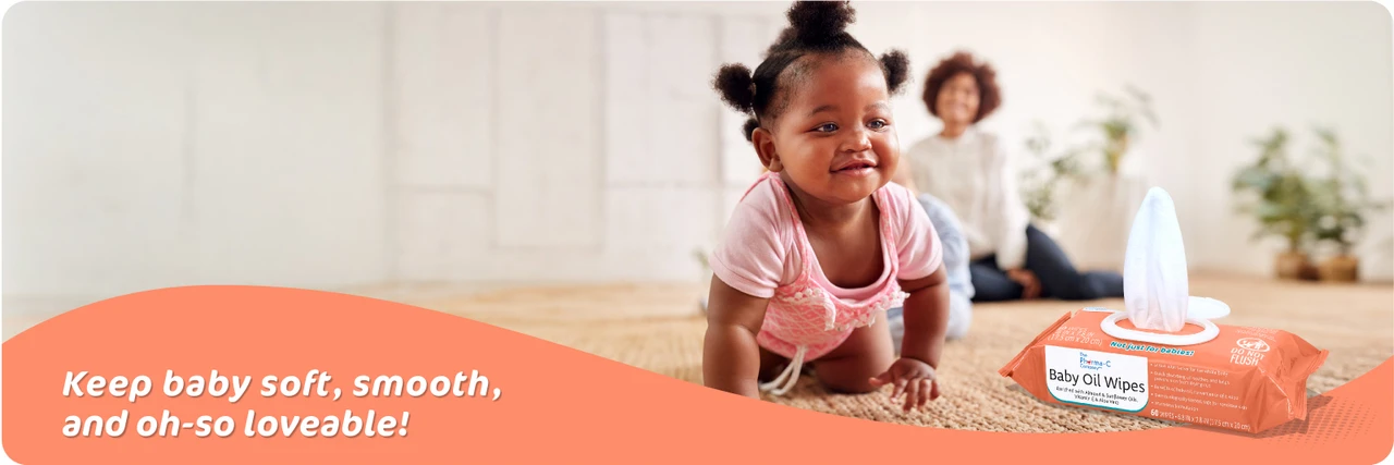 Baby Oil Wipes from Pharma-C. Get all the benefits of baby oil in a mess-free, convenient wipe.