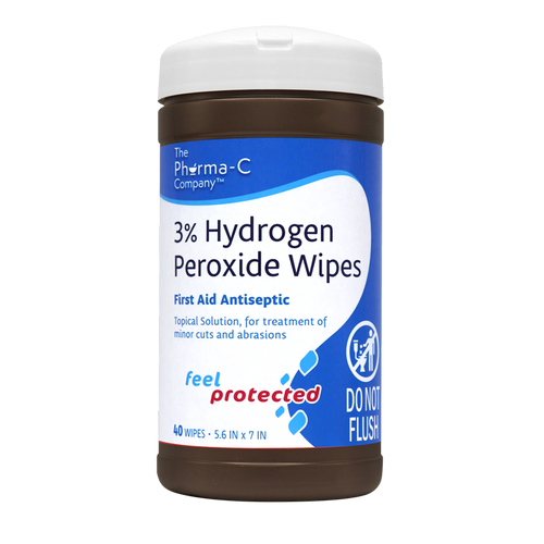 Front of Pharma-C 3% Hydrogen Peroxide Wipes Package