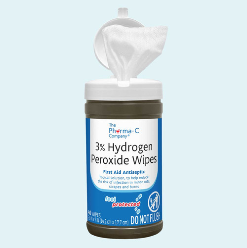 Pharma-C 3% Hydrogen Peroxide Wipes is a 40 count canister, 6 canisters per case
