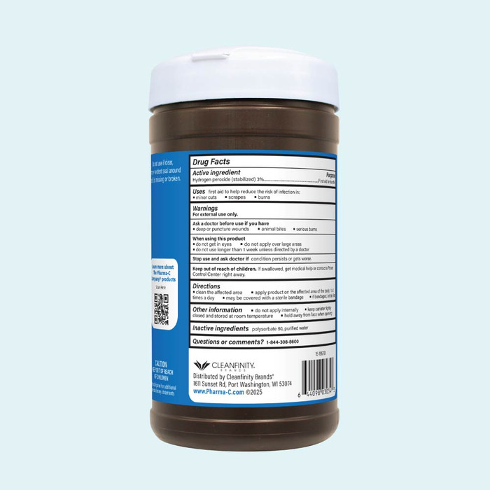 Pharma-C 3% Hydrogen Peroxide Wipes directions for use.