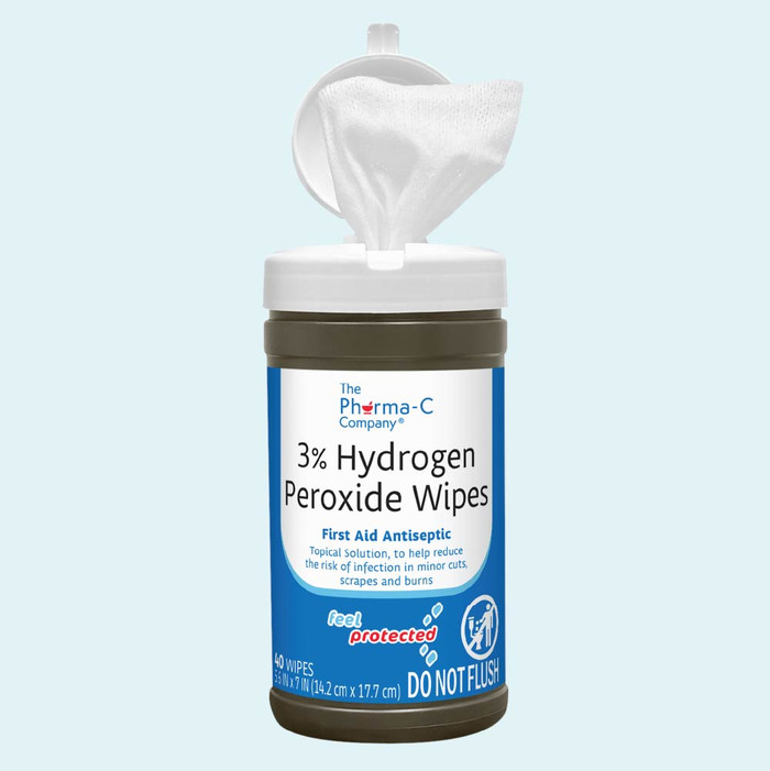 Pharma-C 3% Hydrogen Peroxide Wipes is a 40 count canister, 6 canisters per case