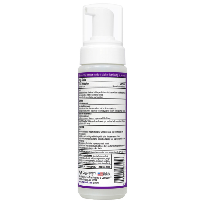 Back of Pharma-C Medicated Foam with Witch Hazel bottle.
