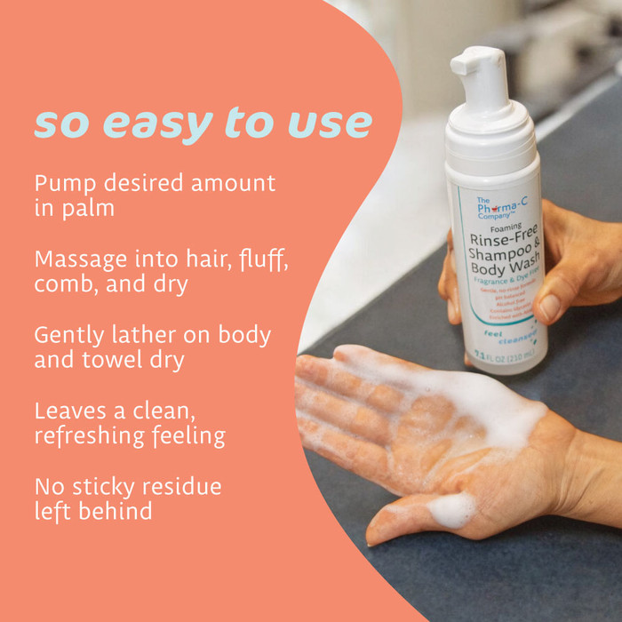Pharma-C Rinse Free Shampoo & Body Wash lathers into a cleansing soap