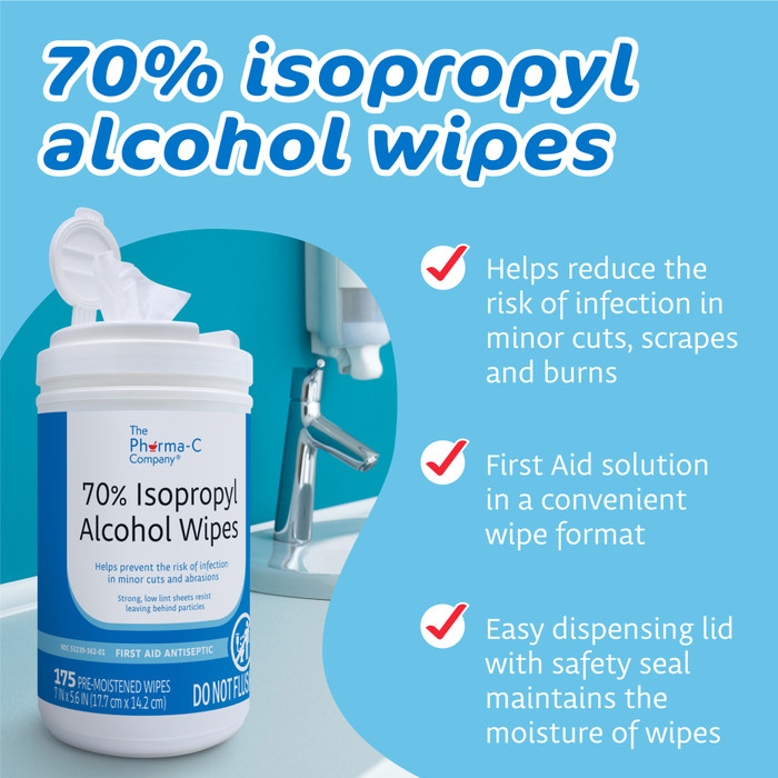 70% Isopropyl Alcohol Wipes 175 First Aid Antiseptic