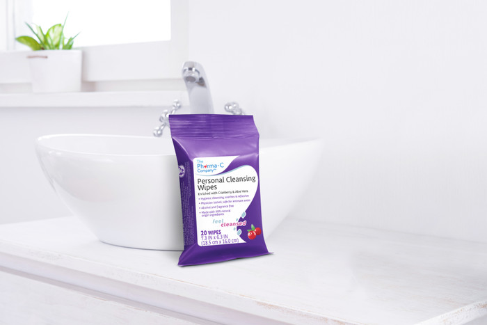 Personal Cleansing wipes sitting on counter