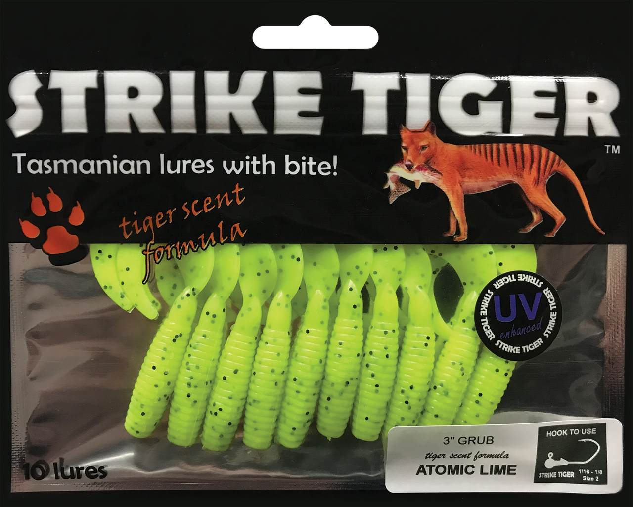 Strike Tiger 3 grub - ATOMIC LIME (10 pack)