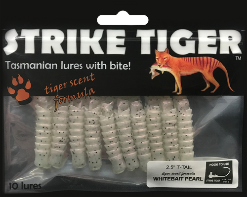 Strike Tiger 2.5" t-tail - WHITEBAIT PEARL (10 pack)