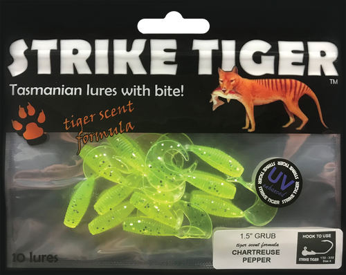 Strike Tiger 1.5" grub - CHARTREUSE PEPPER (10 pack)