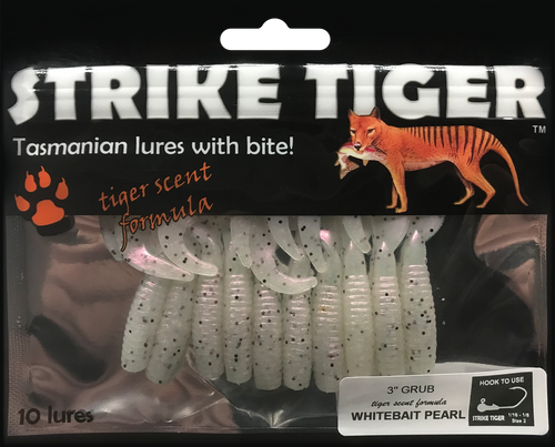 Strike Tiger 3" grub - WHITEBAIT PEARL (10 pack)