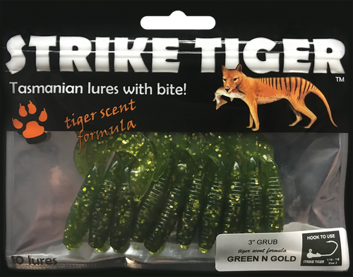 Strike Tiger 3" grub - GREEN N GOLD (10 pack)