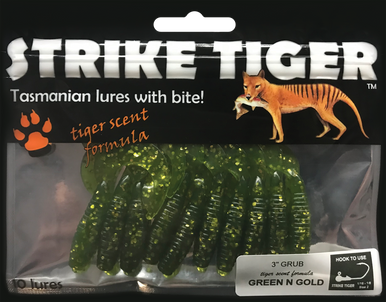 Strike Tiger 3 grub - GREEN N GOLD (10 pack)