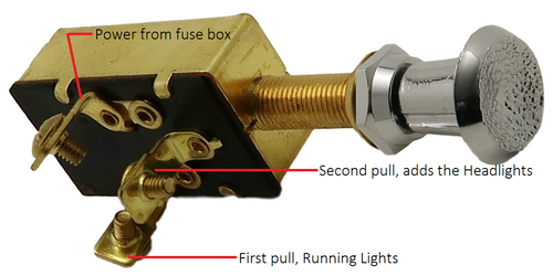 Dashboard, Switch "Push / Pull" 3/3 (Long Shaft for Wood Dash) (Each)