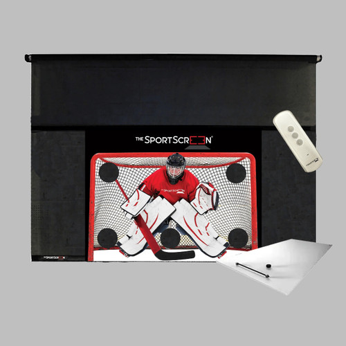 The SportScreen Remote Controlled Rollup Shooting Tarp + Shooting Pad Bundle from xHockeyProducts.ca Canada