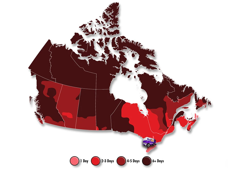FedEx typical ground transit times for orders shipped within Canada