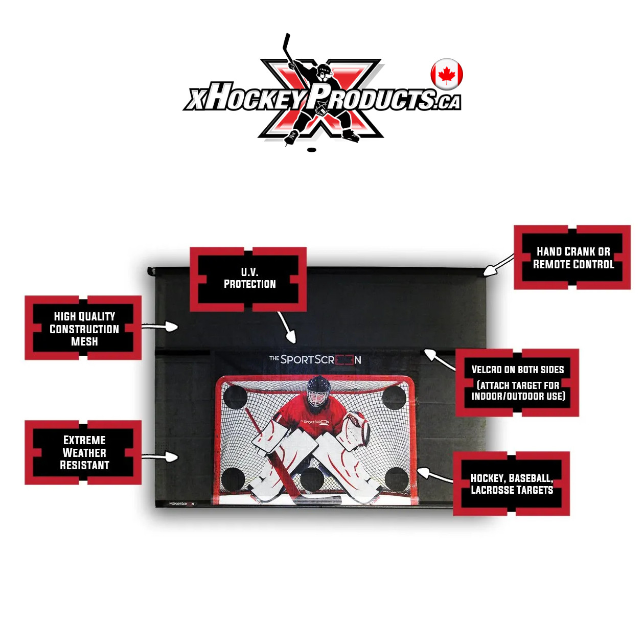 The SportScreen Remote Controlled Rollup Shooting Tarp from xHockeyProducts.ca Canada