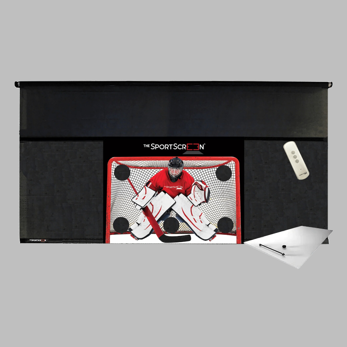 The SportScreen Remote Controlled Rollup Shooting Tarp + Shooting Pad Bundle from xHockeyProducts.ca Canada