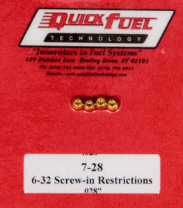 Quick Fuel Technology .028in- 6-32 Screw-in Restrictors (4pk) 7-28QFT Quick Fuel Technology .028in- 6-32 Screw-in Restrictors (4pk) 7-28QFT