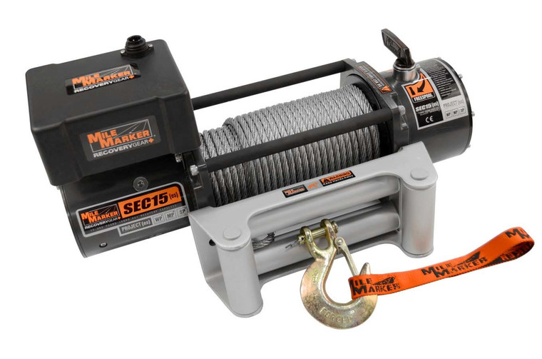 Mile Marker 15000lb Winch w/Roller Fairlead & 12' Remote 76-50260W