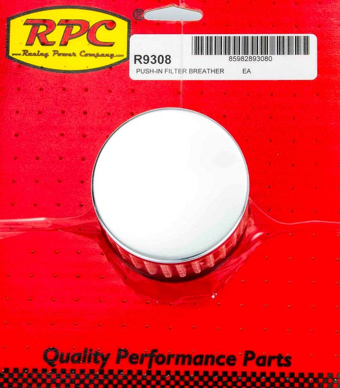 Racing Power Co-Packaged Chrome Push In Breather w/o Shield 3in Tall Each R9308