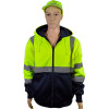 Double Weight (20 Oz.) Lime/Navy Reversible ANSI Class 3 Zip-Up Hooded Sweatshirt